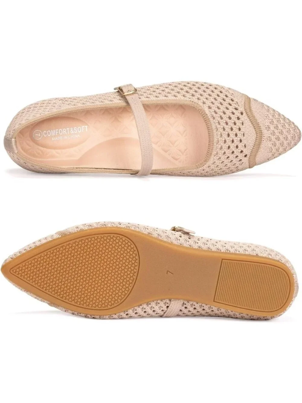 Women's Beige Mesh Ballet Flats Comfy Washable Flexible Breathable Casual